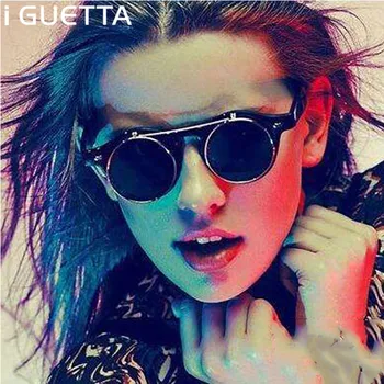 

iGUETTA Retro Round Sunglasses Women Brand Designer Alloy Flip sunglasses lady Rice Nail Frame Fashion Men 2019 UV400 IYJB169