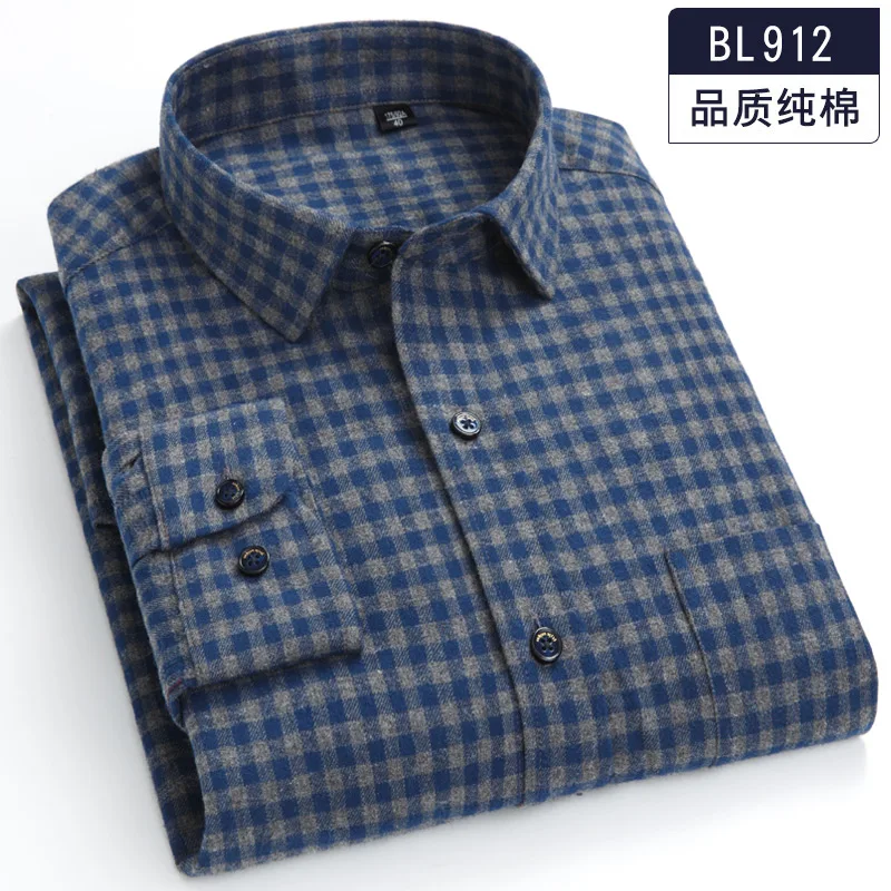 Большие размеры 8XL 7XL 6XL 5XL 4XL мужская клетчатая рубашка из хлопка, Корейская приталенная Удобная брендовая мужская блуза, рабочая одежда - Цвет: BL912