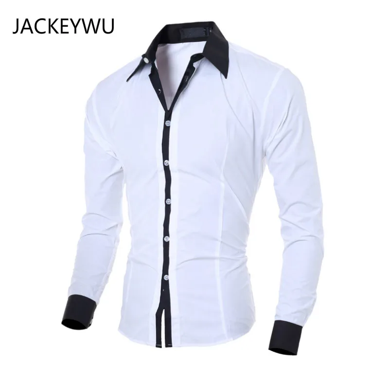 

Dropshipping Men Casual Shirts 2019 Korean Fashion Long Sleeve Slim Fit Dress Shirt Cotton Plain Men's Clothing Black Grey