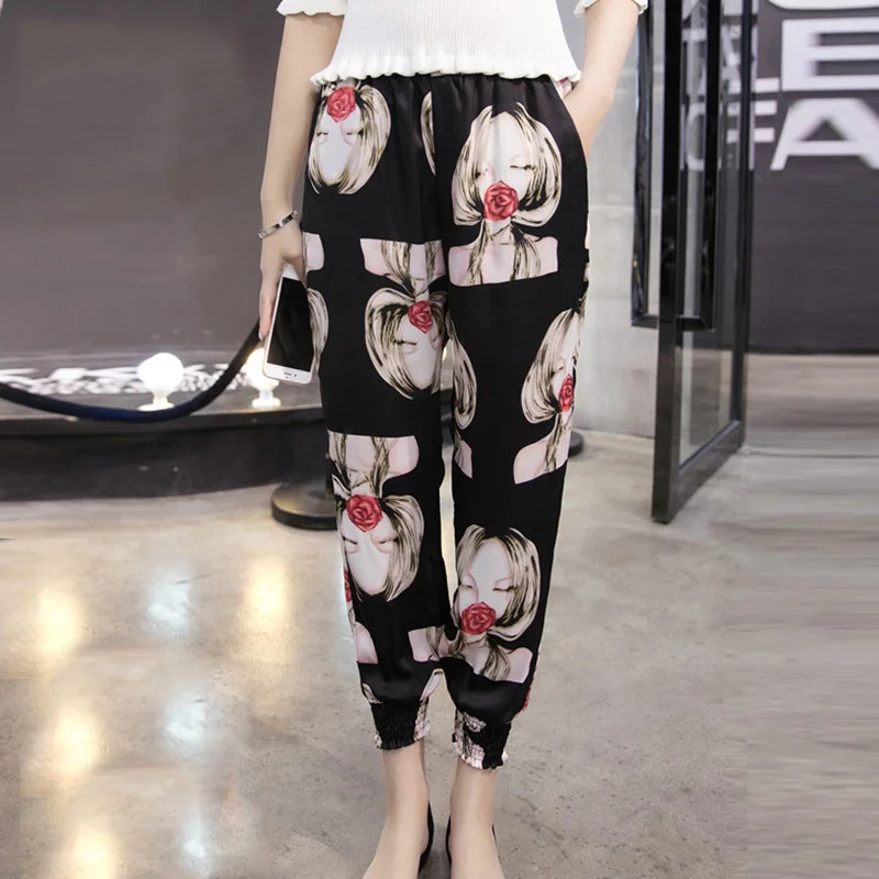 

2019 new fashion chiffon harem pants summer casual loose plus size women pants bohemian print beach ankle-length pants 608
