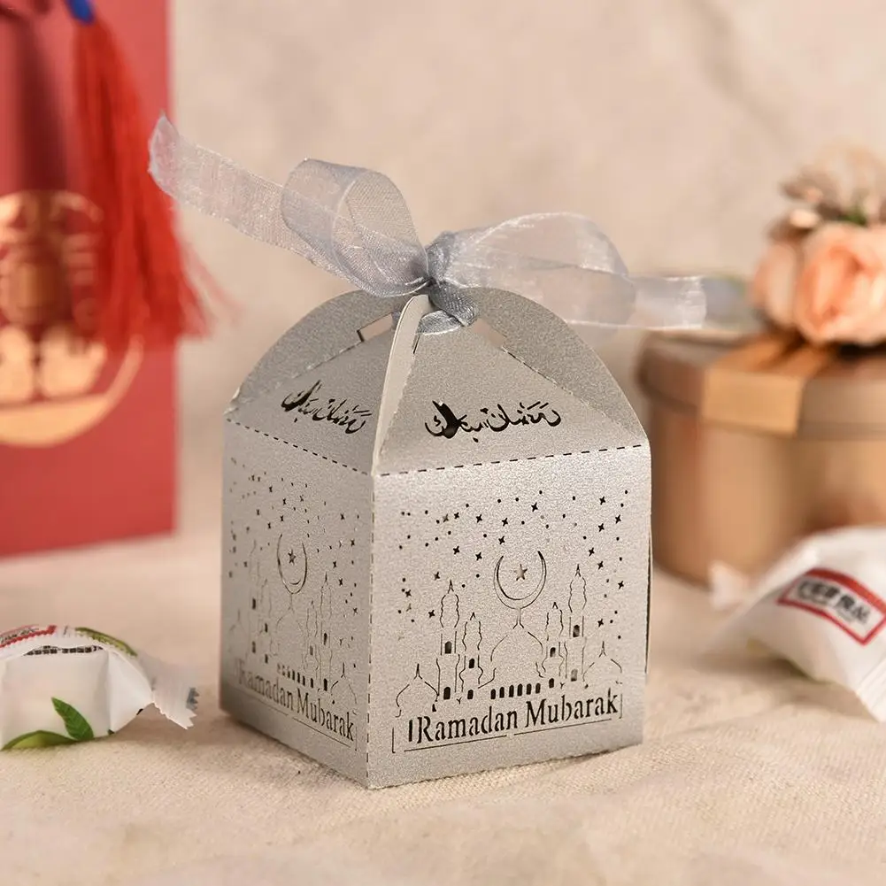 50 шт. Золотой Серебряный Eid Mubarak бумажные подарочные коробки для конфет сумки Рамадан подарочные коробки для хранения Happy Eid Mubarak исламские вечерние украшения