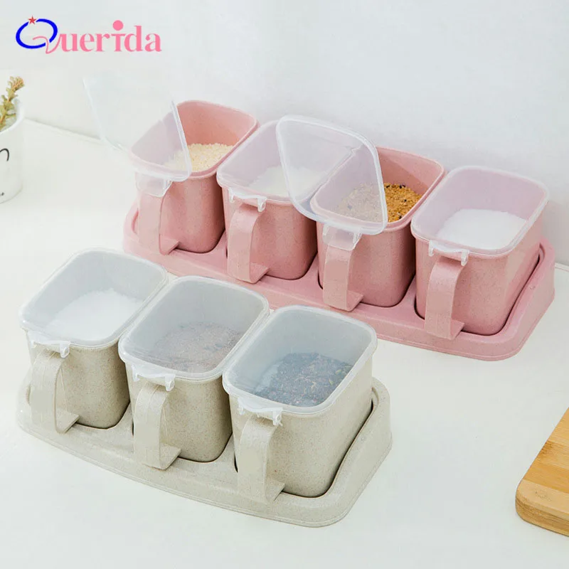 

Wheat Straw Seasoning Box Pepper Spice Shaker Salt Seasoning Transparent PP Kitchen Cruet Condiment Bottle Jars Storage Box