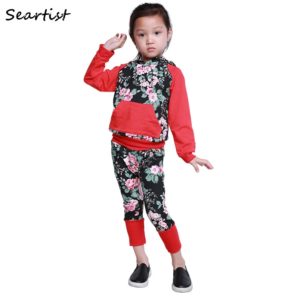 Searist Baby Girls Hoodies Clothing Sets Girl Pollover + Joggers 2Pcs Set Girl's Floral 