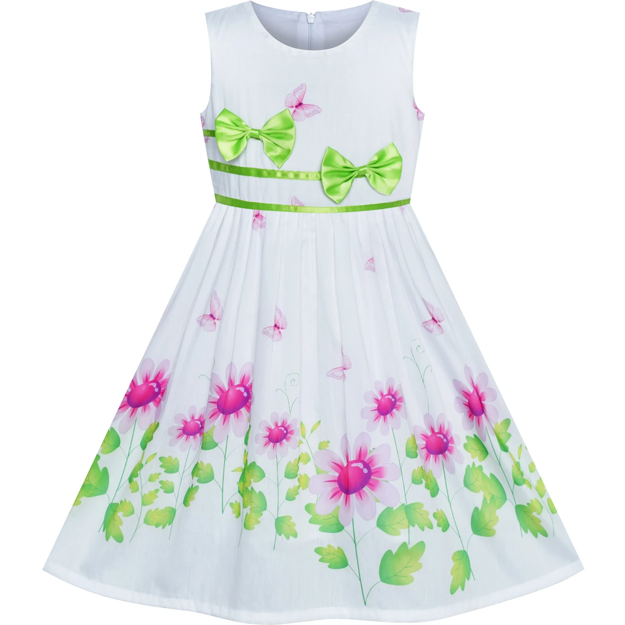 

Girls Dress Flower Green Bow Tie Summer Sundress 2019 Summer Princess Wedding Party Dresses Kids Clothes Pageant Vestidos