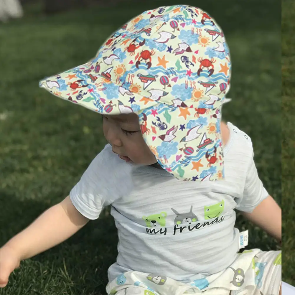 Летняя Солнцезащитная шляпа для маленьких девочек и мальчиков, уличная Защита от УФ Пляжные кепки, детская шапочка с клапаном для плавания 0-5