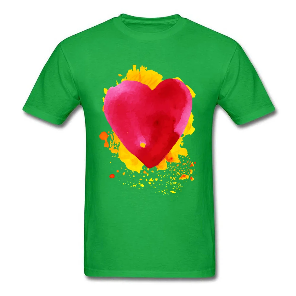 Round Neck Watercolor painted red heart All Cotton Men's T Shirt Casual Short Sleeve Tops Shirt Prevalent Leisure Sweatshirts Watercolor painted red heart green
