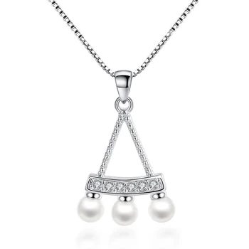 

Utimtree Fashion Geometric Traingle Pearls Pendants Necklace for Women Party Jewelry 925 Silver CZ Zircon Choker Necklaces Ladys
