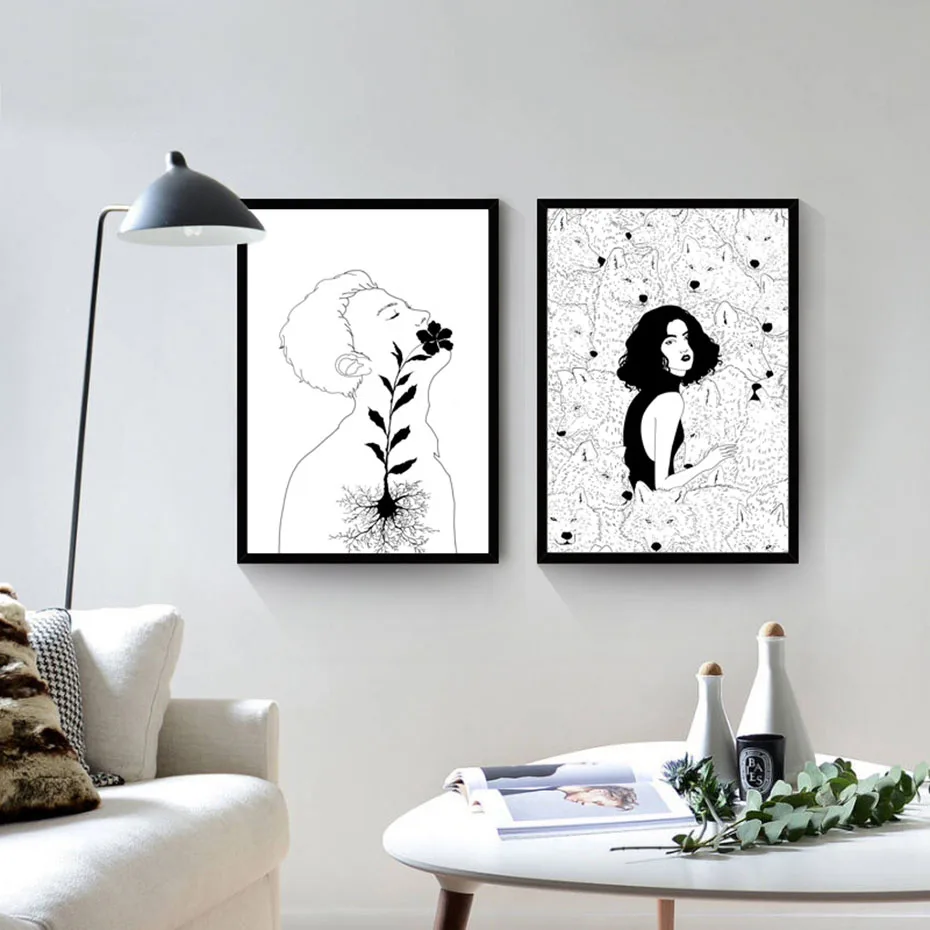 Abstract Humanism Art Line Drawing Paintings Male&Female Style Minimalist Wall Pictures Nordic Posters&Prints Bedroom Home Decor (3)