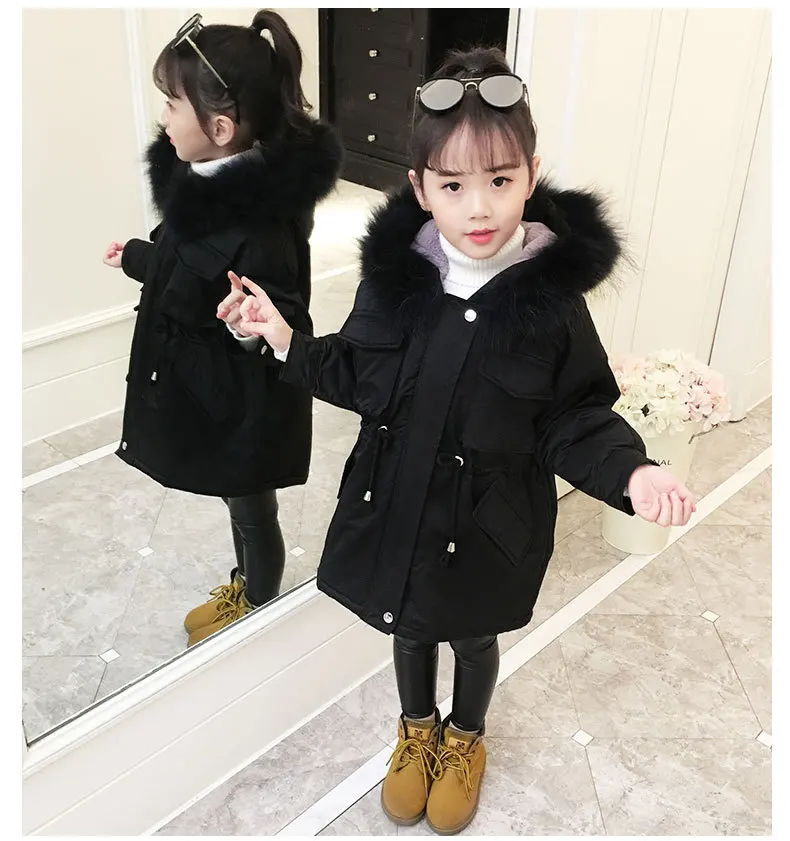Зимнее плотное теплое пальто для девочек, детская Рождественская школьная верхняя одежда с мехом и длинными рукавами для холодной зимы, зимняя куртка, теплая одежда для девочек - Цвет: picture 1