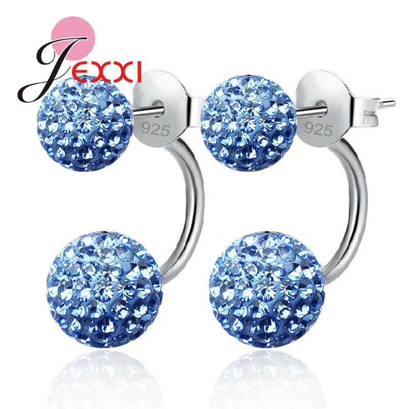 Candy Color Shinning Full Crystal CZ Double Ball Náušnice pro ženy 925 Sterling Silver Brincos Šperky 10 Barva