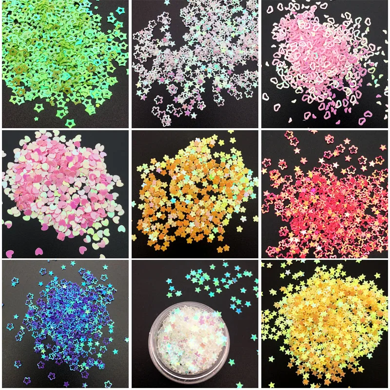 

3D Colorful Shinning Nail Glitter Sequin Slice Star Heart-shaped Fashion Nail Decorations DIY 12 Styles