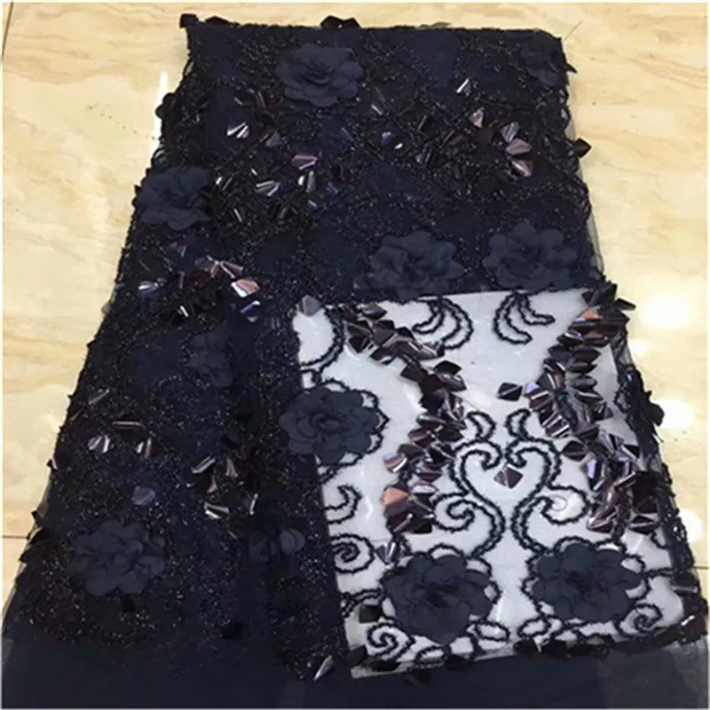 

Black high quality French Nigerian 3d sequins net lace African tulle mesh sequence lace fabric for party dress 5yards/lot