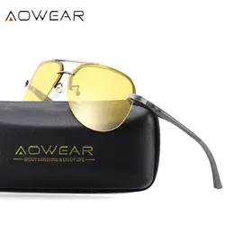 AOWEAR HD очки ночного видения мужские Поляризованные авиационные желтые солнцезащитные очки для ночного вождения очки с антибликовым