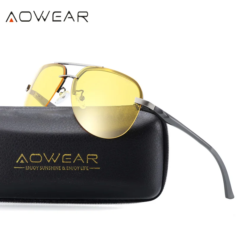 AOWEAR HD очки ночного видения Мужские поляризационные желтые солнцезащитные для