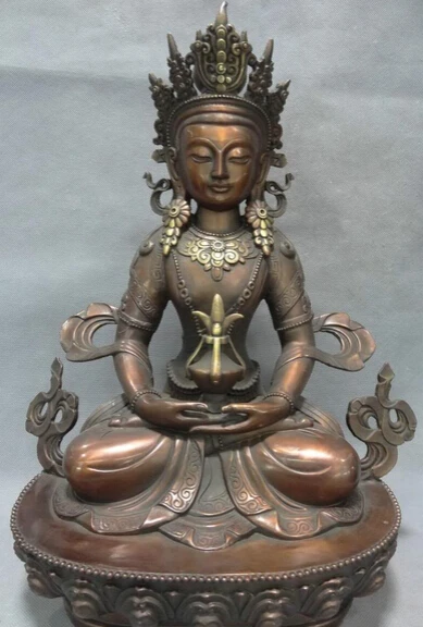 

JP S0114 18" Chinese Pure Bronze Buddhism Amitayus Buddha Tara Kwan-Yin Goddess Statue