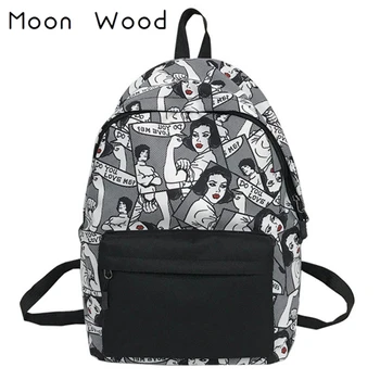 

Moon Wood Harajuku Style Cartoon Character Printing Backpack Street Boys Backpack Large Students Travel Shoulder Bag School Bags