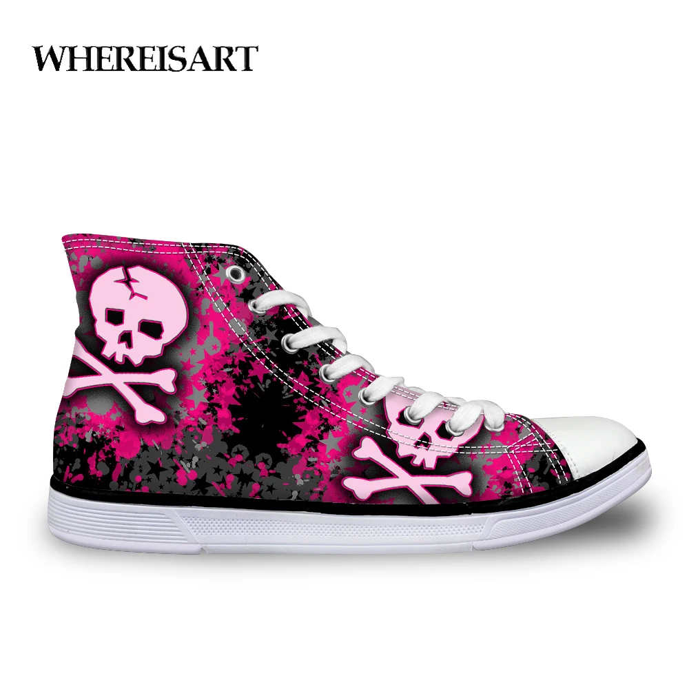 

WHEREISART Women Sneakers Punk Skull Hip Hop Women's High Top Vulcanized Canvas Shoes Woman Casual Ladies Fashion Zapatos Mujer