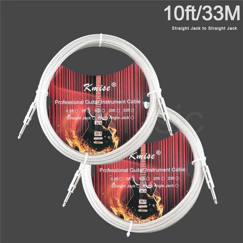 2 Pcs Kmise Guitar Cable Instrument Cord 33ft OFC Braided Low Noise for