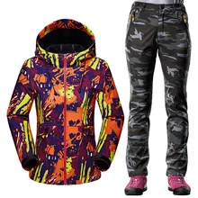 Осень-зима softshell спортивной костюм Для женщин ветрозащитная Водонепроницаемый Пеший Туризм флисовая куртка+ теплый флис Штаны Комплекты из 2 предметов