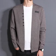 Весна и осень, вязаный мужской кардиган, хаки, черный, длинный рукав, мужской джемпер, кардиган, Hombre, мужской