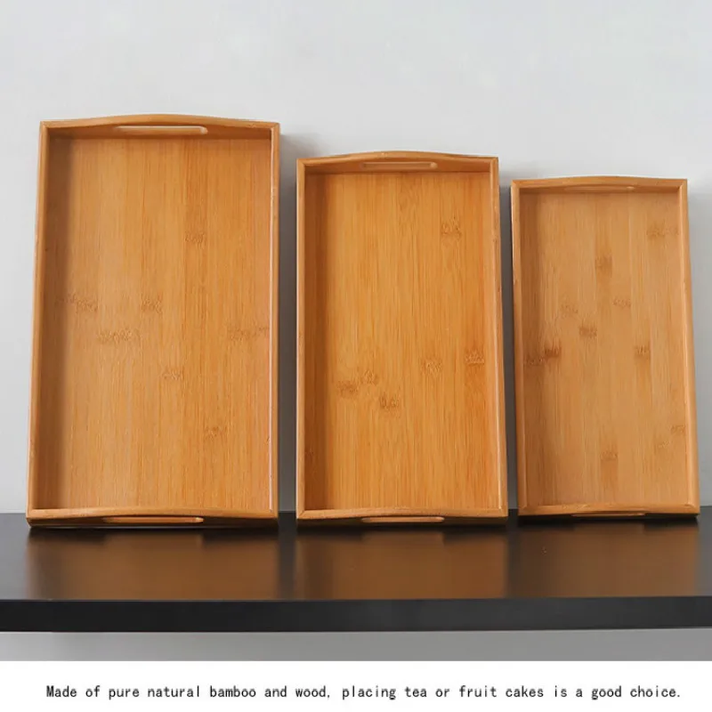 Японский стиль деревянный поднос бамбуковая твердая древесина прямоугольная настольная посуда лоток для хранения с ручкой фрукты закуски к чаю домашний поднос для хранения