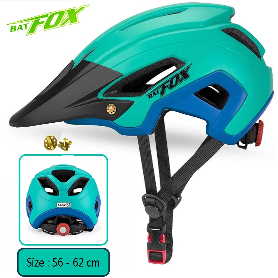 BATFOX Bicycle Helmet Men Women MTB Cycling Helmet Ultralight Big Visor Breathable Road Bike Helmet Outdoor Sport Ridding Helm - Цвет: Blue-Black