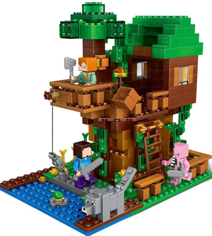 

Lepin 18009 Building Blocks scene series 406 pcs Minecrafted tree house brick scene series legoland Steve Minifigure Blocks Toy