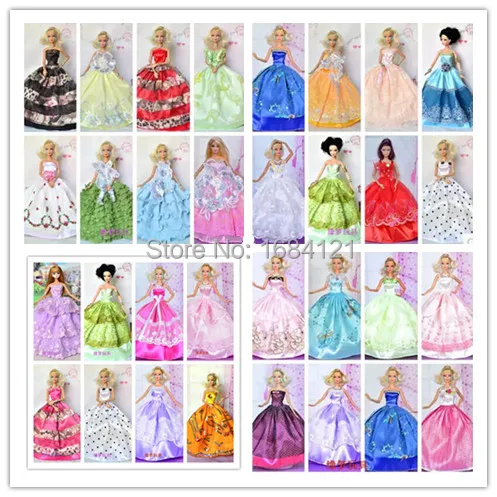 2016 new 30items lot Fashion Beautiful shoes wedding dress for barbie doll evening dress for barbie
