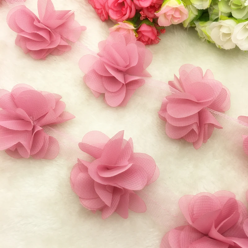 1 ярд кружева цветок шифон свадебное платье свадебная ткань кружево отделка DIY Детская резинка для волос - Цвет: Pale Mauve