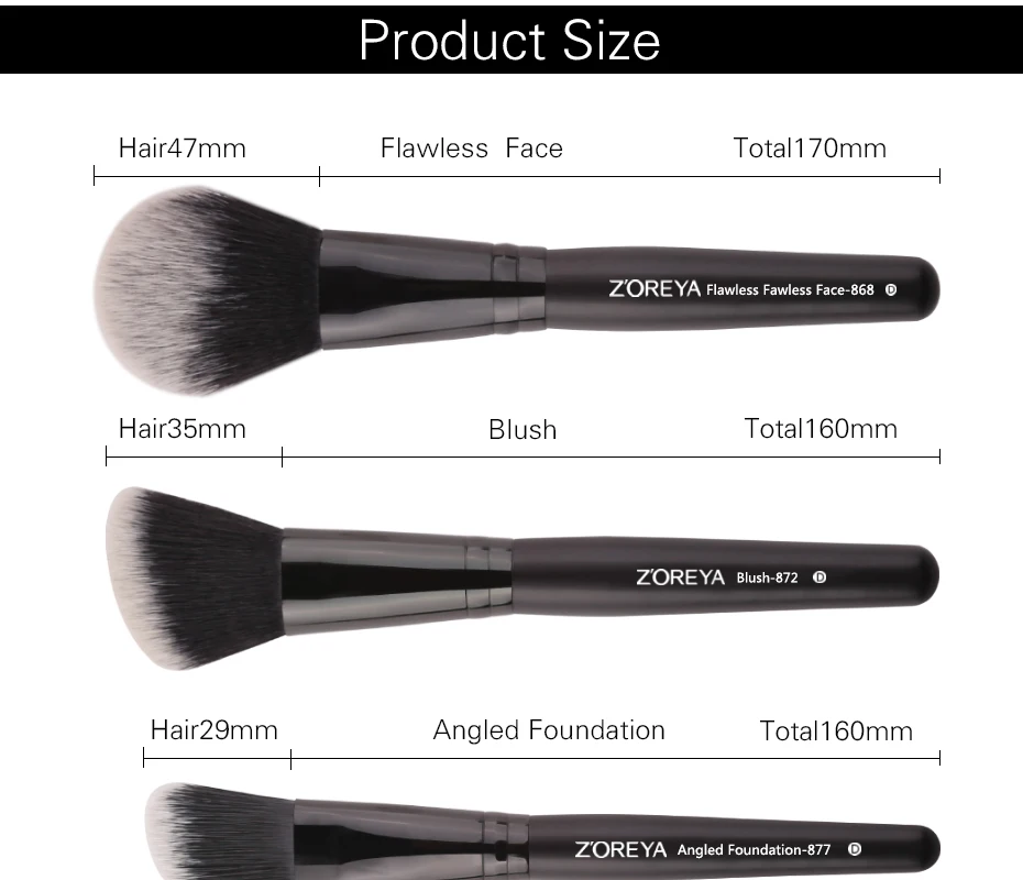 Zoreya, брендовые черные кисти для макияжа, 10 шт., синтетические волокна, косметический набор, складывается, для бровей, румяна, кисть для пудры, для макияжа, начинающих