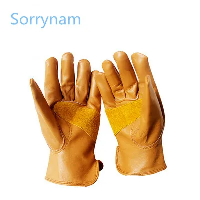 

Factory direct outdoor riding gloves yellow sheepskin driver gloves short full leather soft wear-resistant protective gloves
