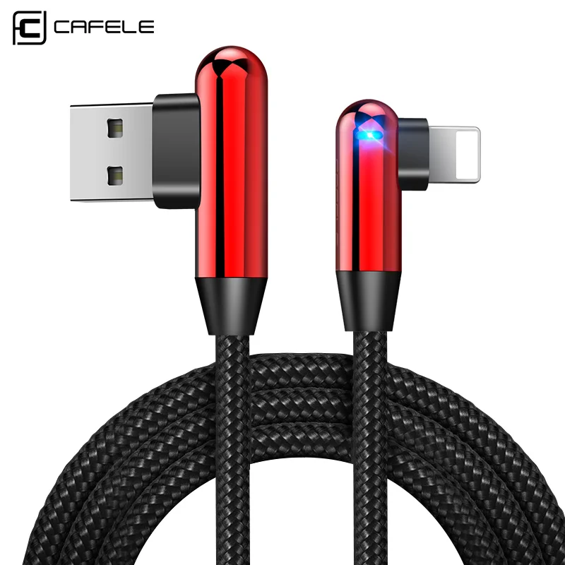 USB кабель Cafele Lighting для iPhone передачи данных с двойным изгибом 6 7 8 X XS MAX XR 2 4 А 1 м