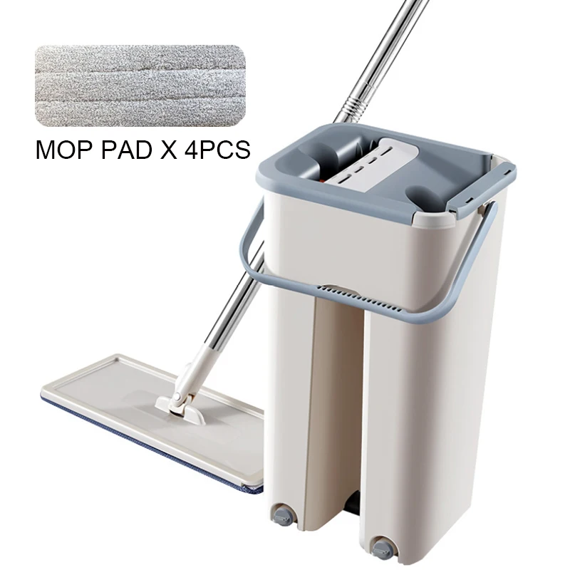 

Drop Shipping Mop with Bucket 4PCS Replacement Mop Cloth Magic Floor Cleaning Squeeze Flat Mops Kitchen Floor Cleaner