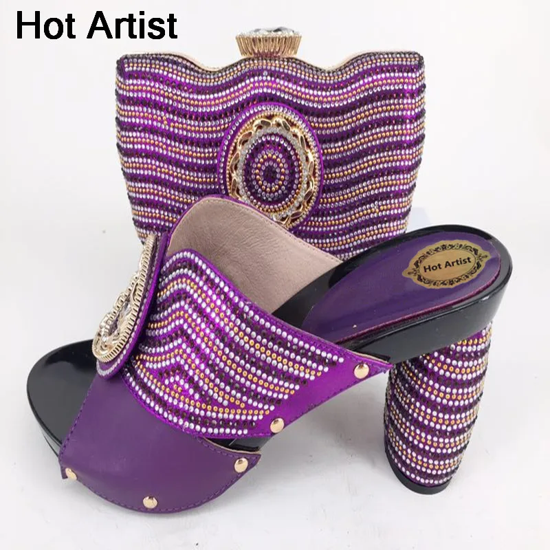 

Hot Artist Nigerian Decorated With Rhinestone Women Wedding Shoes and Bag Set African Pumps Shoes And Bag Set Fot Party TX-226