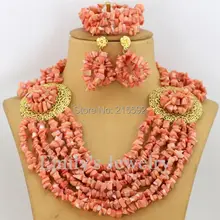 Новое Потрясающее! Розовое украшение с коралловыми бусинами, комплект африканских ювелирных изделий, нигерийский Свадебный набор ювелирных украшений для невесты, ожерелье, CJ116