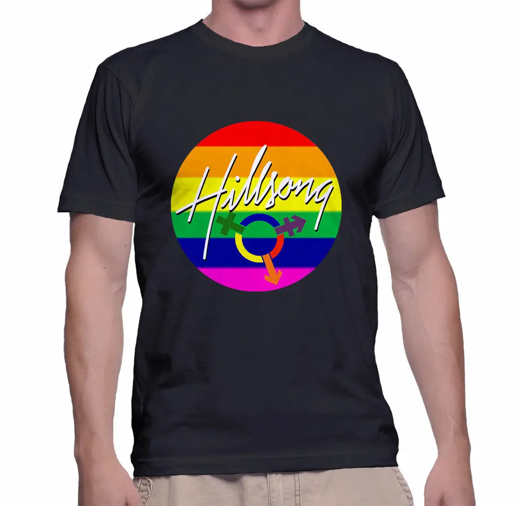 

Hillsong LGBT T-Shirt Size S-3XL Black Color Funny T Shirt Men Hip-Hop Simple Splicing Tee Tops Shirt