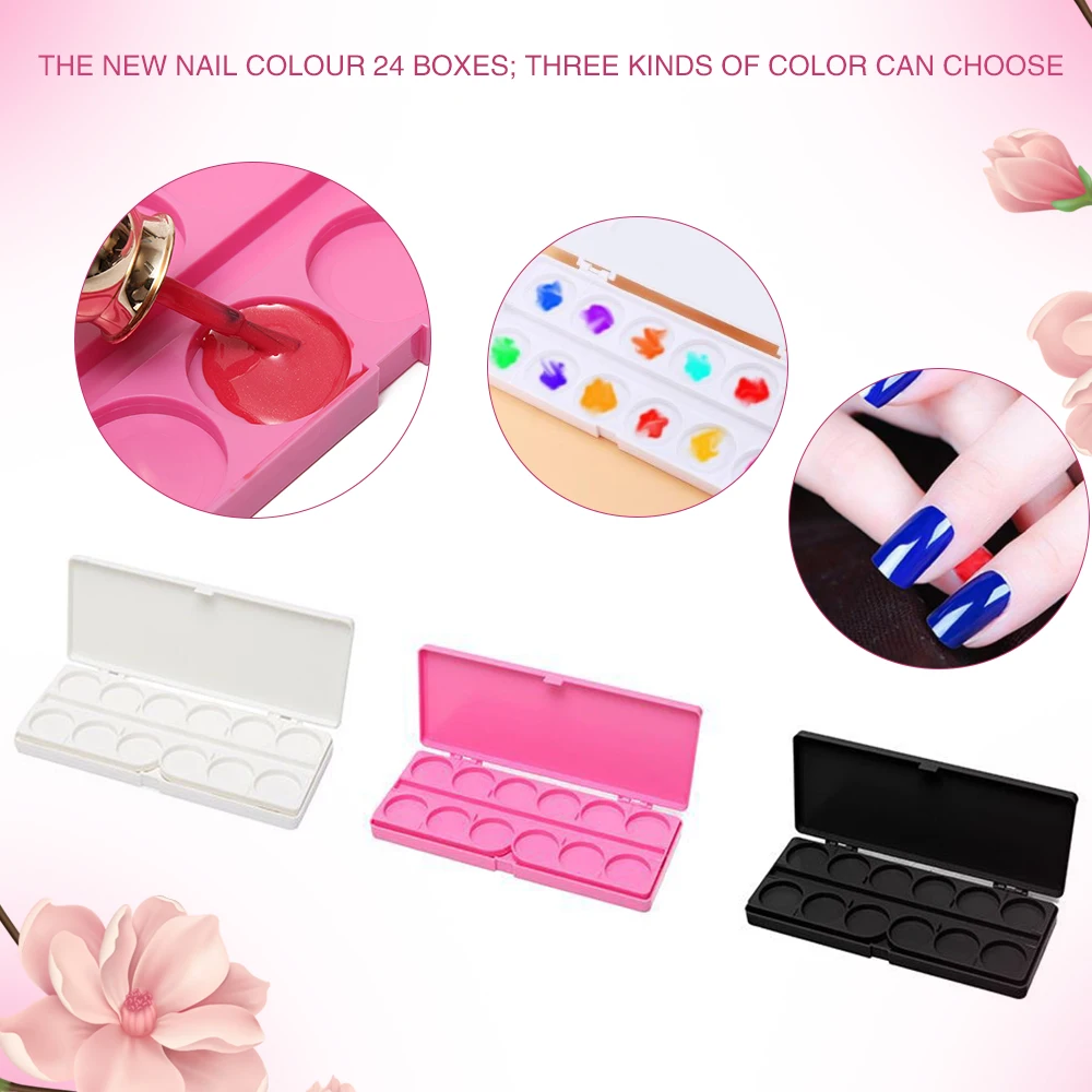 

24 Holes Nail Art Palette Painting Gel Paints Mixing Equipment Base Anti Dust Clean Manicure Nail Tool Professional New Design