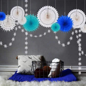 

White Tissue Paper Snowflake Folding Fan String Garlands New Year Christmas Wedding Frozen Birthday Party Decoration Supplies