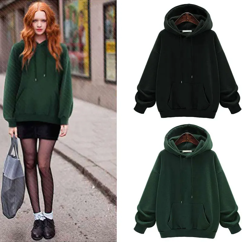 

BOHOFREE Winterwear Pullovers Hooded Tops Pocket Plus Size 5XL Fleece Sweatershirts Casual Loose High Street Women's Hoodies
