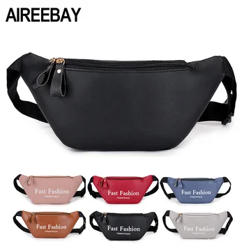

AIREEBAY Womens Waist Bag Fanny Pack PU Leather Belt Bag Purse Small Purse Phone Key Pouch Pink Black Waist Packs
