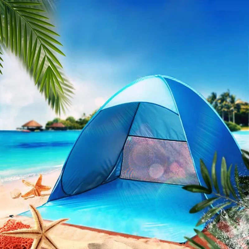 Пляжная кемпинговая палатка Автоматическая Складная эластичность открытый солнцезащитный тент Кемпинг анти-УФ Удобная садовая домашняя палатка синий