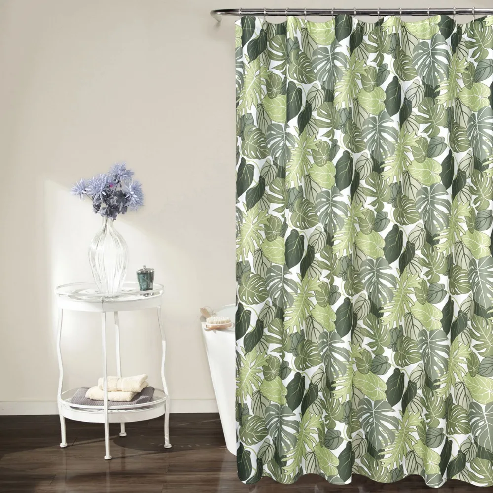 BBJ Green Shower Curtains Printed Green Plant Bathroom Curtain Printed