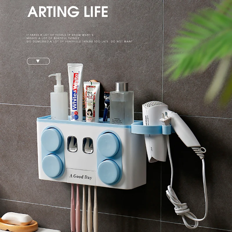 

Wallmounted Toothbrush Holder Bathroom Accessories Automatic Toothpaste Squeezers Makeup Storage Rack