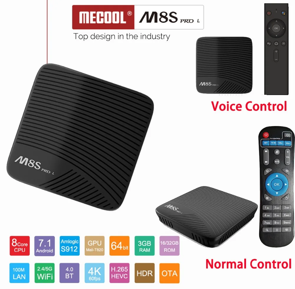 

MECOOL M8S PRO L 4K TV BOX Android 7.1 Amlogic S912 3D HD Smart TV BOX 3G RAM Bluetooth Set-Top Box Voice Control Media Player