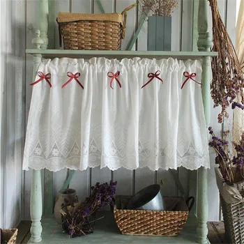 

Free Shipping White half Curtain bowknot Coffee Curtain Kitchen Short Curtain Small Curtain for Home window decoration