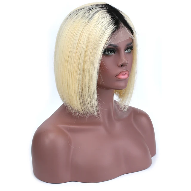 1B 613 Ombre Blonde Lace Front Human Hair Wigs For Black Women Brazilian Short Bob Straight Frontal Wigs pre plucked