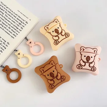 

For AirPods Case 3D Cute Cartoon Koala Biscuits Earphone Case For Airpods 2/i10/i11TWS Protect Cover with Finger Ring Strap