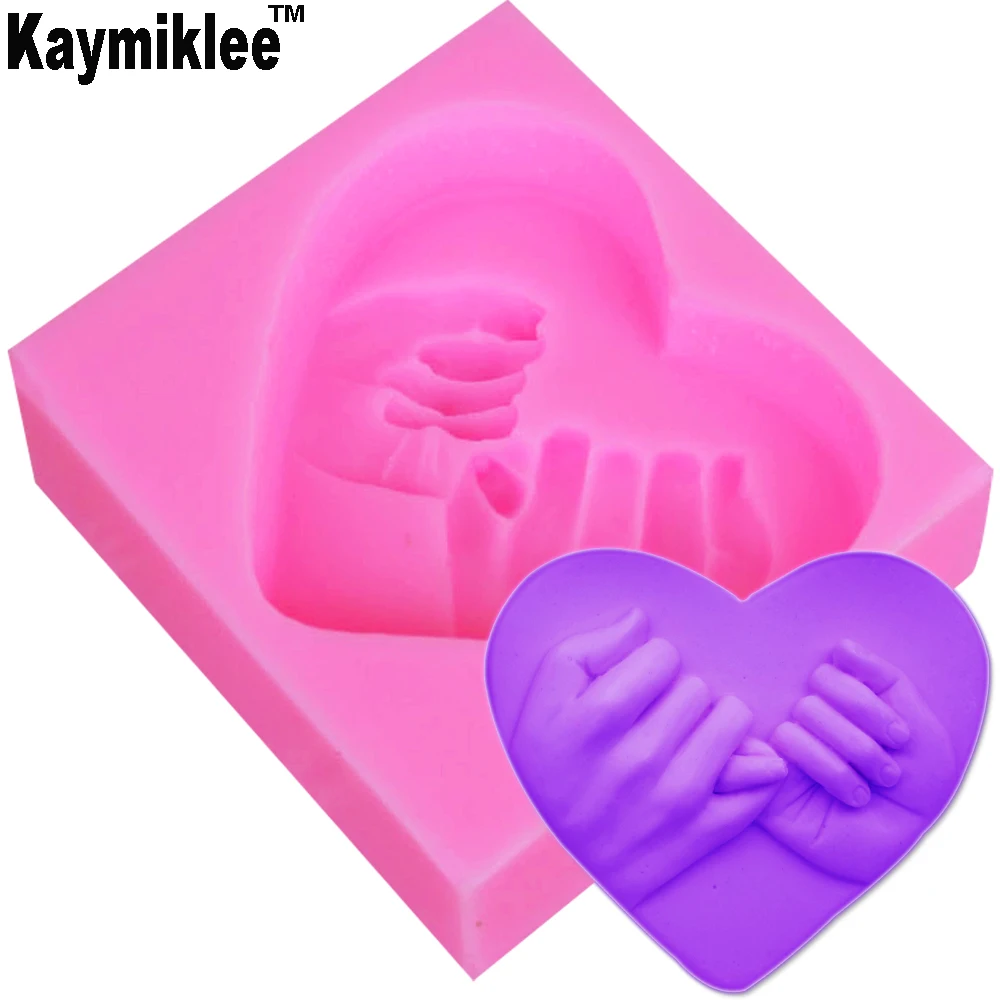 Kaymiklee S041 1PCS 3D Silicone Soap Mold Heart Love Hand in Hand
