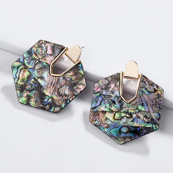 

2019 New Design Polygonal Acrylic Resin Dangle Earring For Women Colorful Abalone Shell Geometry Statement Earring ZA Jewelry