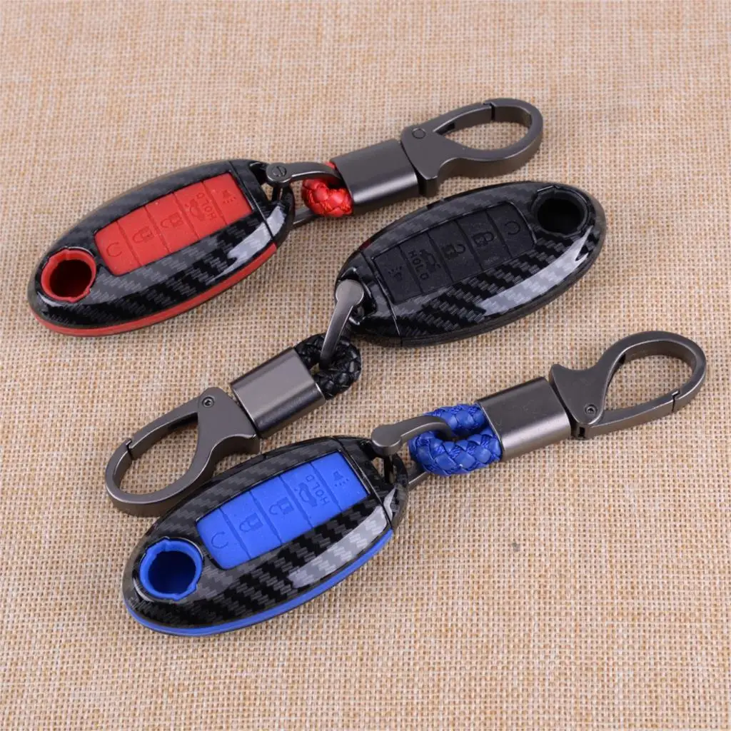

7.7x4x1.8cm 5 Button Carbon Fiber Style Shell Silicone Plastic Cover Key Holder Fob Case Car Key Box Accessories Fit For Nissan